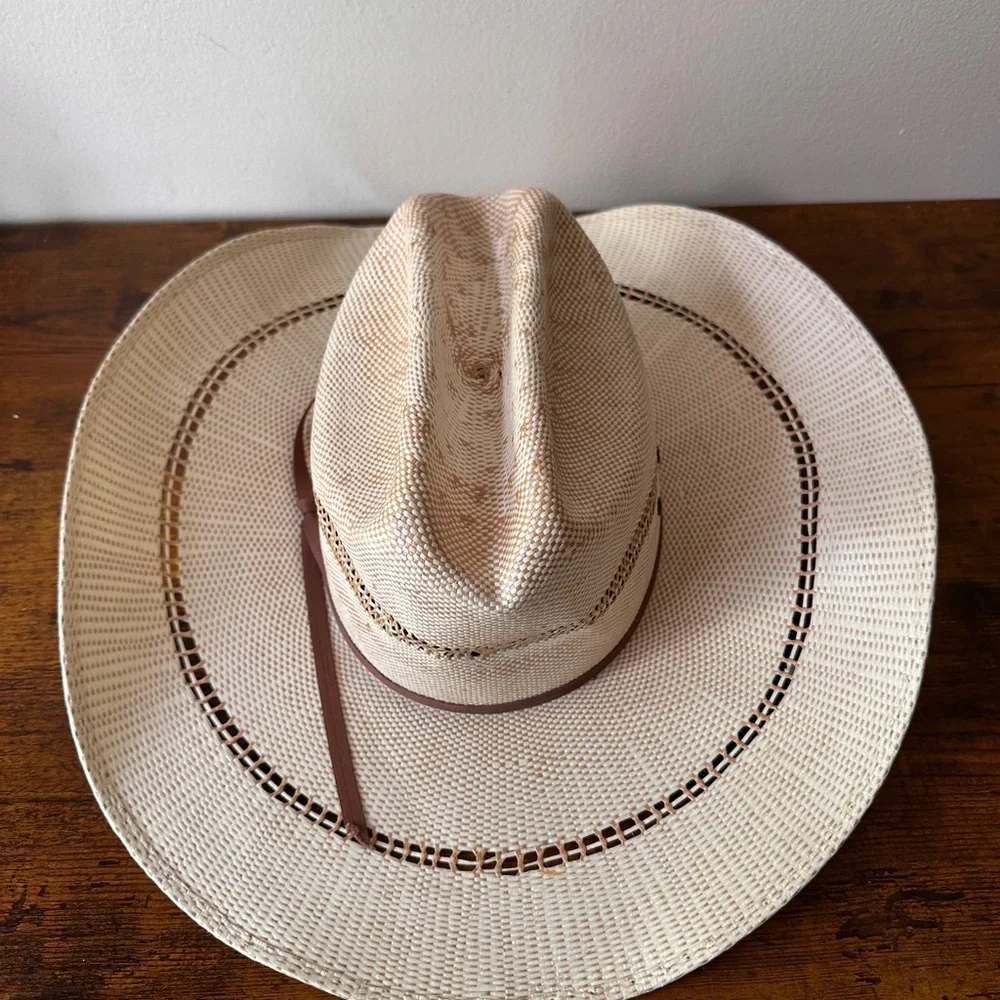 Ariat Bangora Straw Cowboy Hat Vented Cattleman Crease Western Mens 3 Eyelets